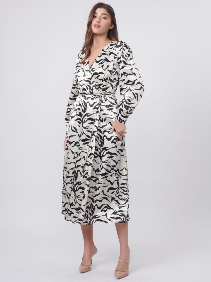 שמלה מעטפה דפוס ספארי בצבע אופוויט