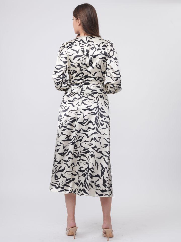 שמלה מעטפה דפוס ספארי בצבע אופוויט