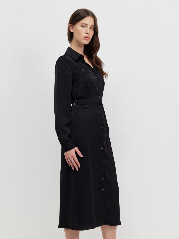 שמלה צוארון אבזמי צד בצבע שחור