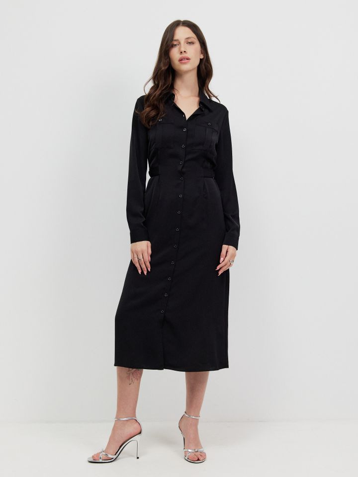 שמלה צוארון אבזמי צד בצבע שחור