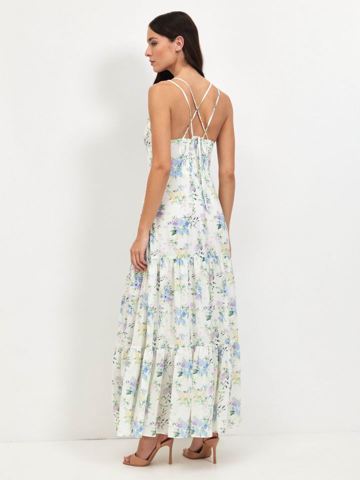 שמלה דפוס כתפיות LINOR בצבע פרחוני