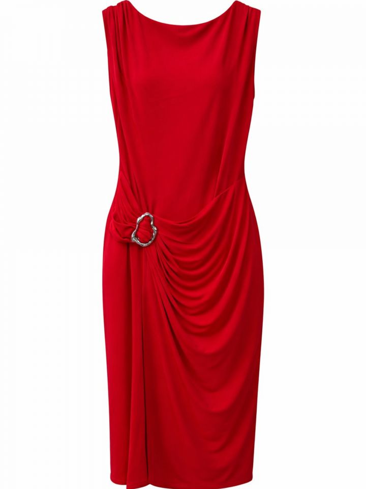 שמלה אבזם צד בצבע אדום