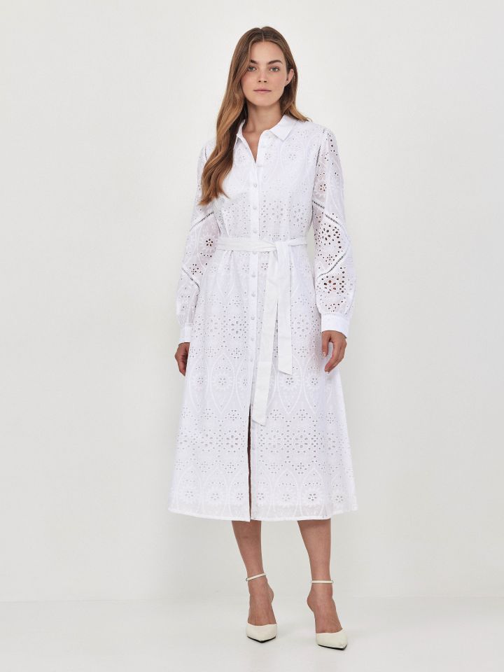 שמלה קרושה שרוול ארוך בצבע לבן