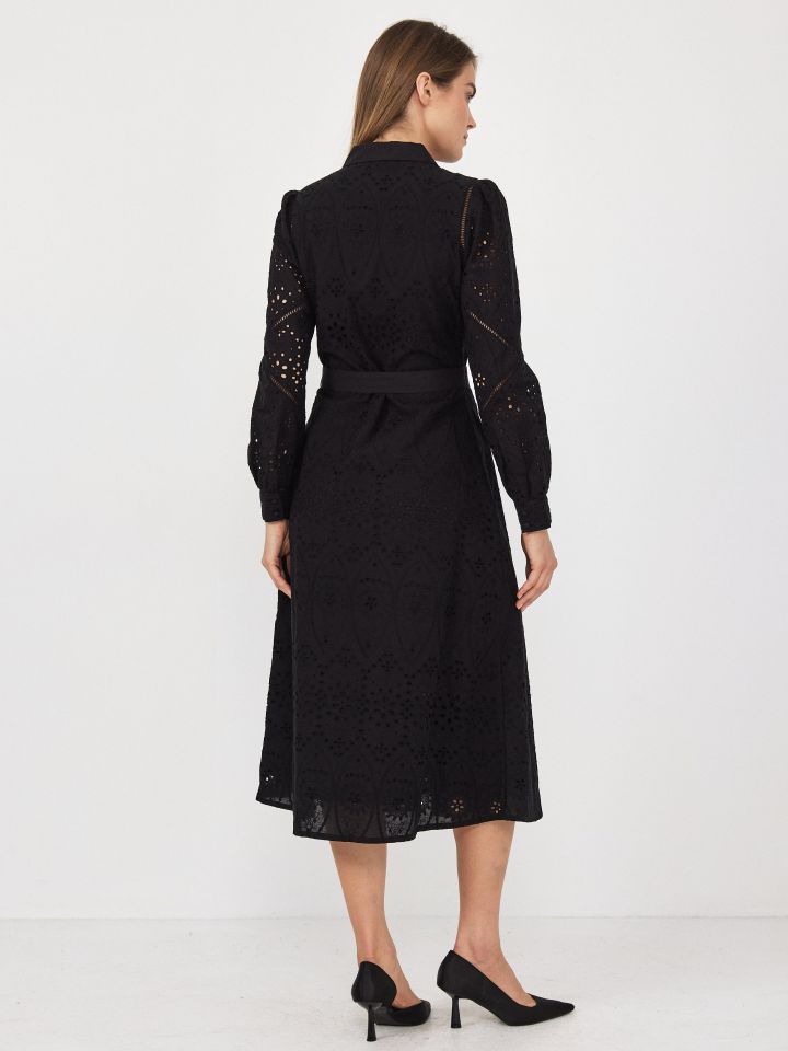 שמלה קרושה שרוול ארוך בצבע שחור