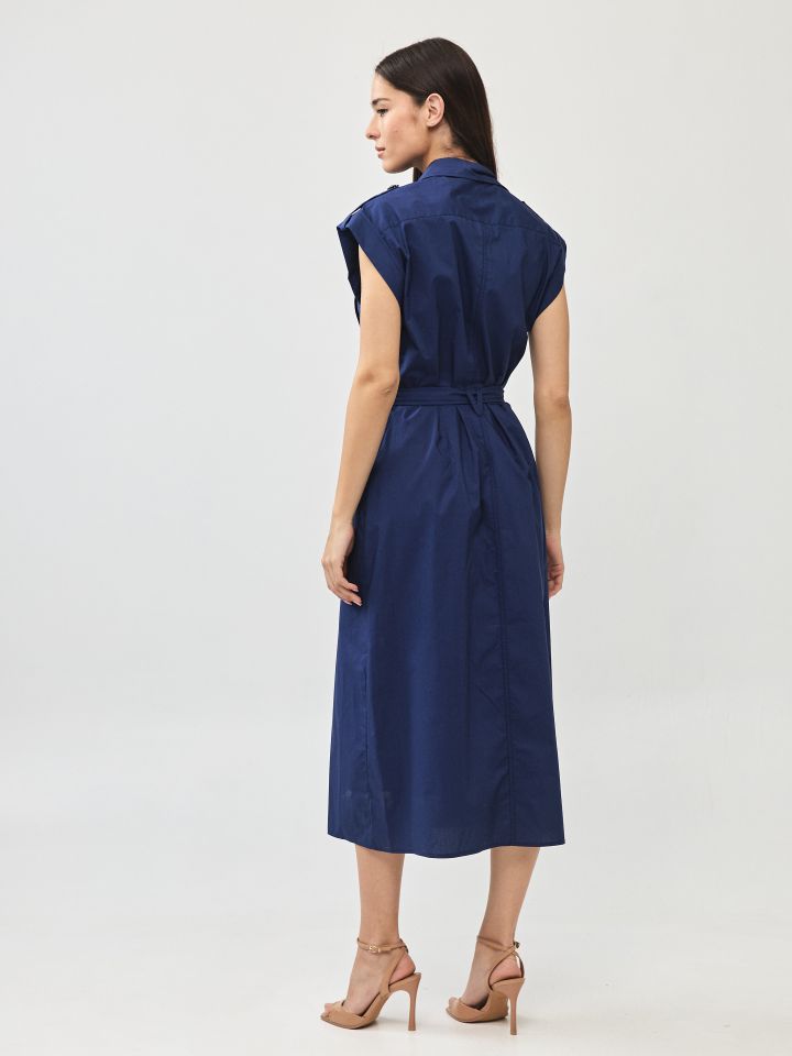 שמלה צוארון כיסים בצבע נייבי