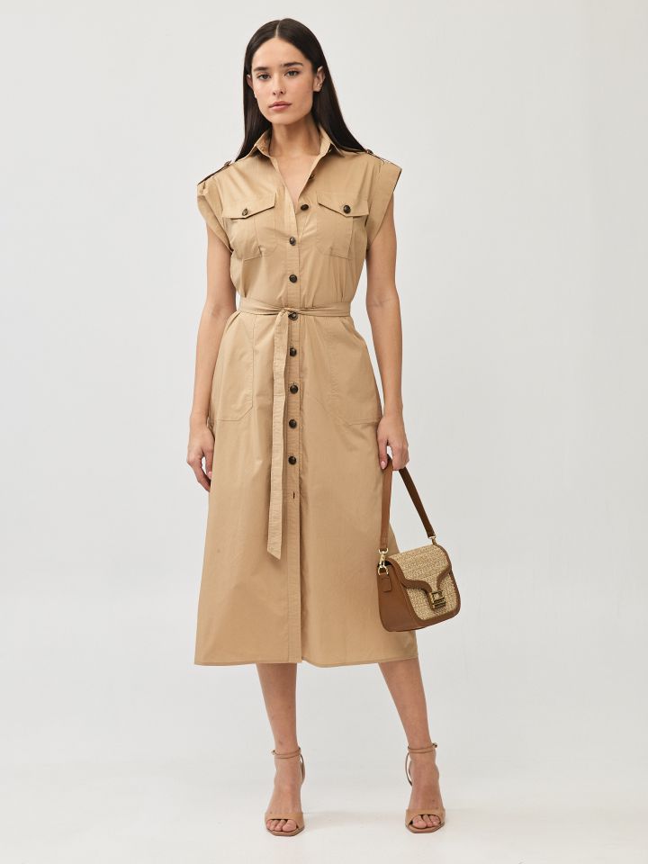 שמלה צוארון כיסים בצבע זהב