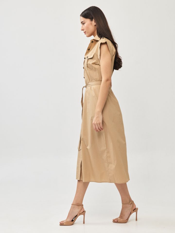 שמלה צוארון כיסים בצבע זהב