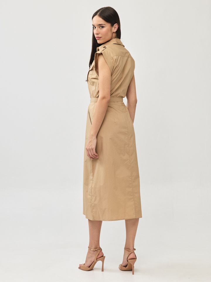 שמלה צוארון כיסים בצבע זהב