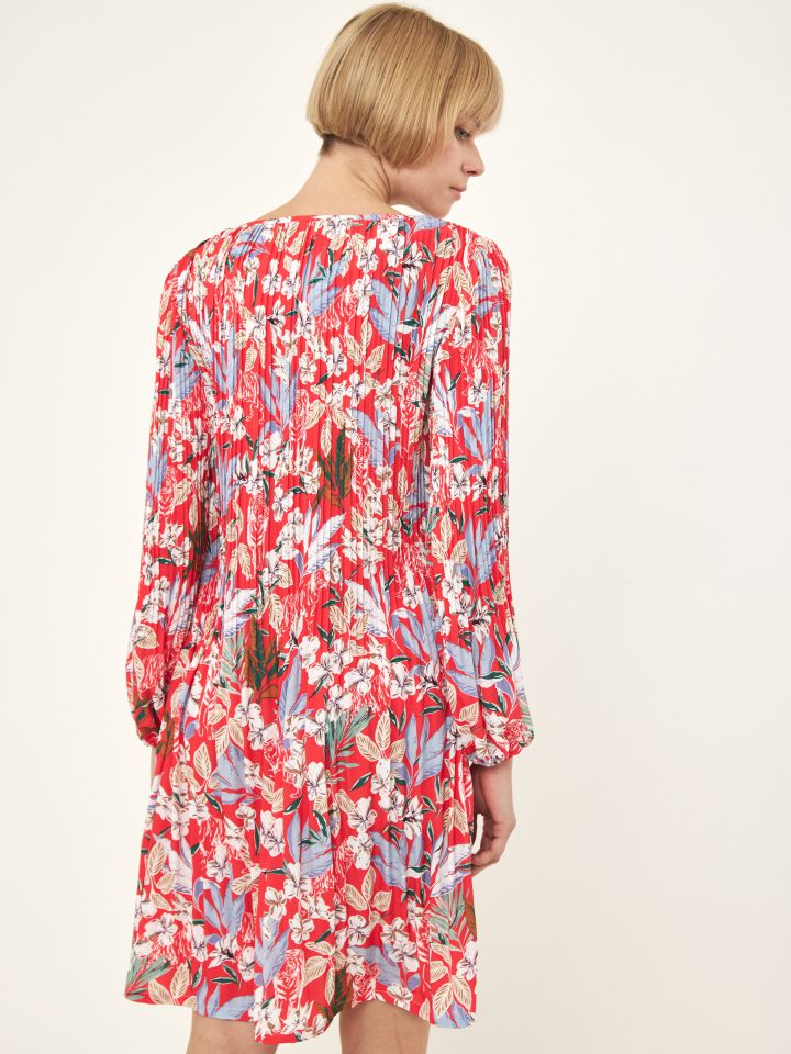 שמלה פליסה דפוס בצבע אדום