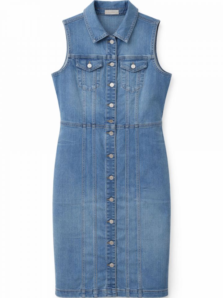 שמלה ג’ינס צוארון בצבע ג’ינס בהיר