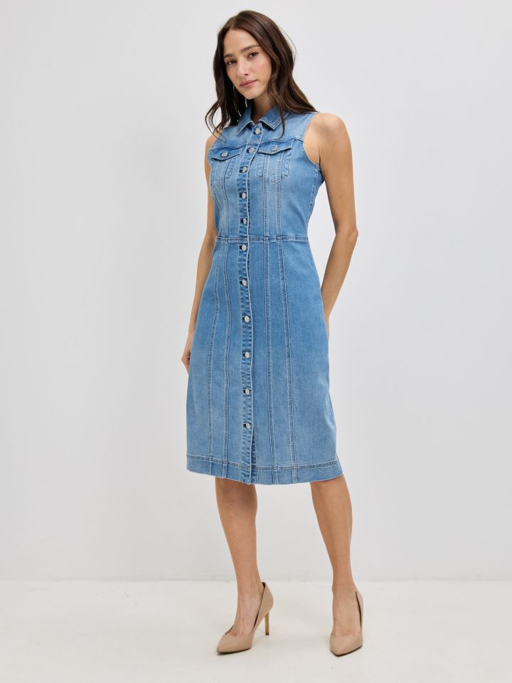 שמלה ג’ינס צוארון בצבע ג’ינס בהיר