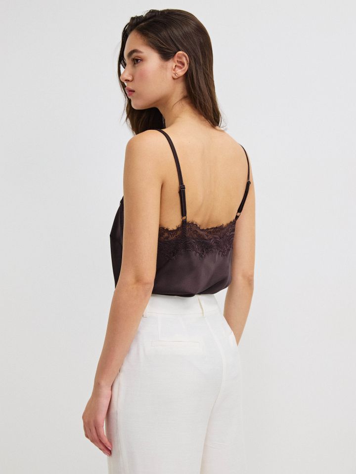 גופיה שילוב תחרה PROMO בצבע חום