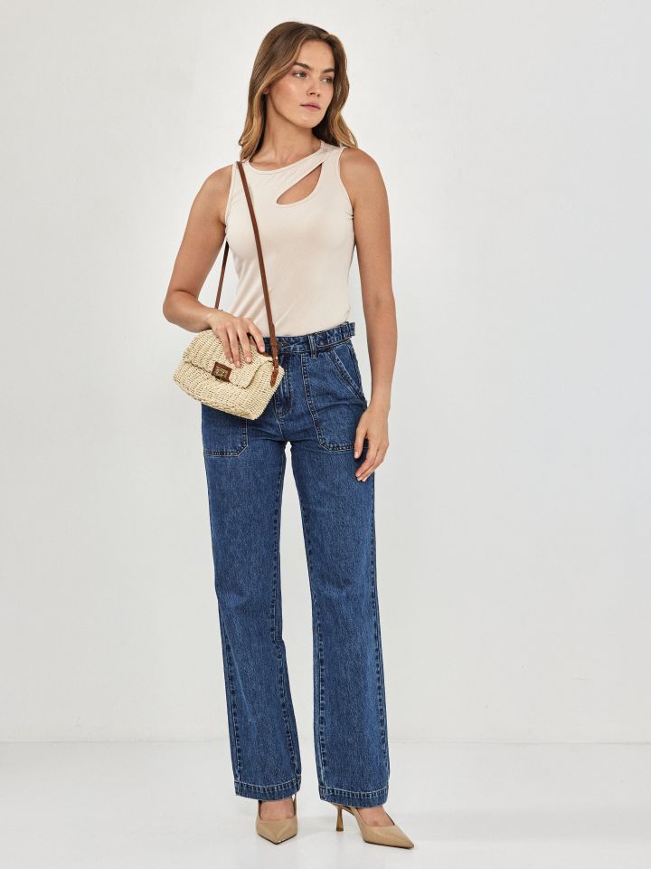 גופיה ריב פתח אסמטרי PROMO בצבע בייז’