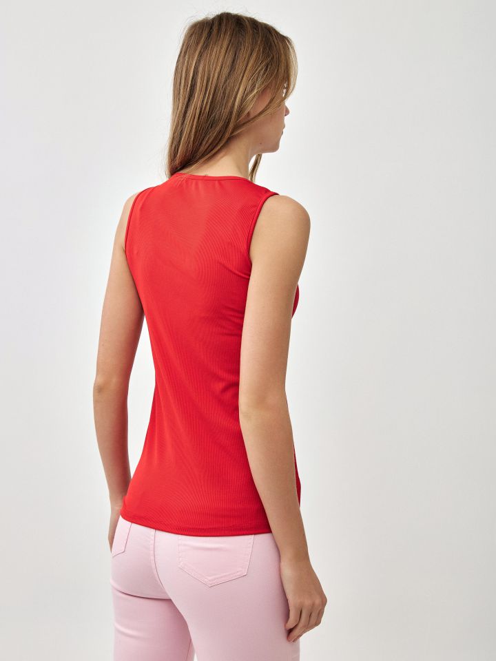 גופיה ריב פתח אסמטרי  PROMO בצבע אדום