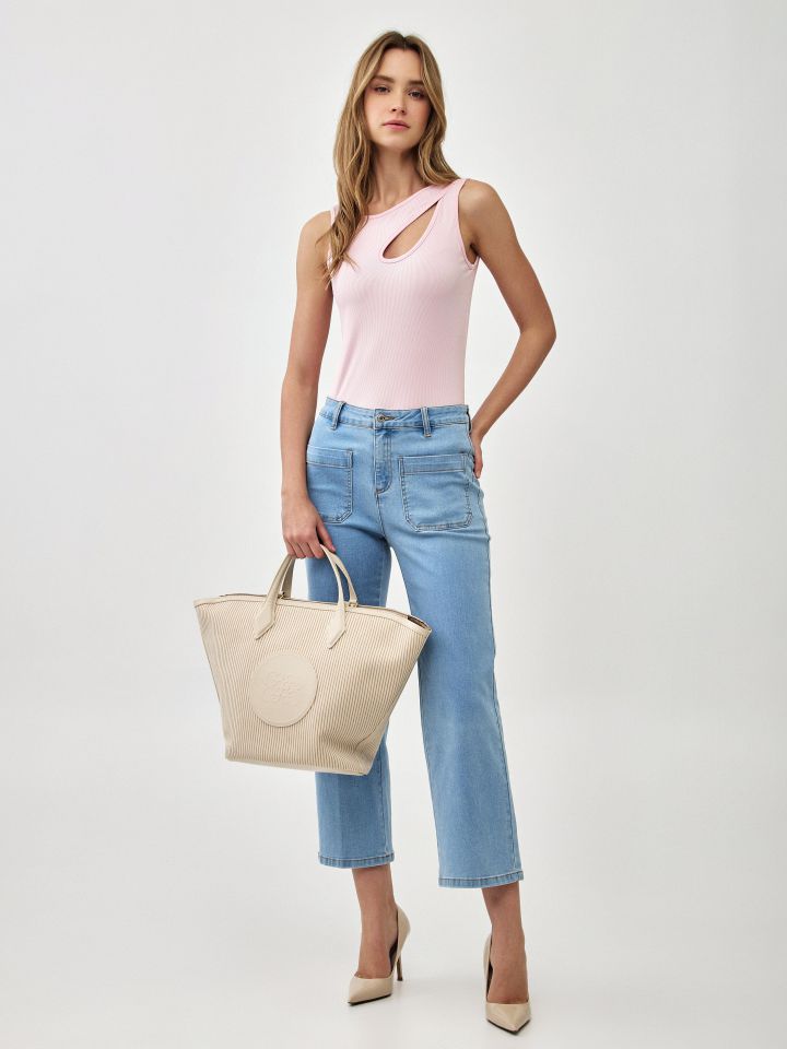 גופיה ריב פתח אסמטרי  PROMO בצבע ורוד