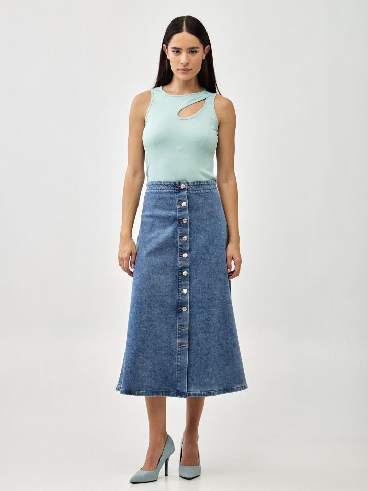 גופיה ריב פתח אסמטרי  PROMO בצבע ירוק