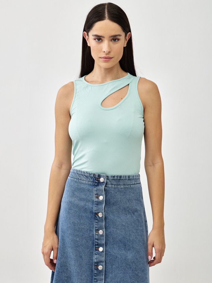 גופיה ריב פתח אסמטרי  PROMO בצבע ירוק