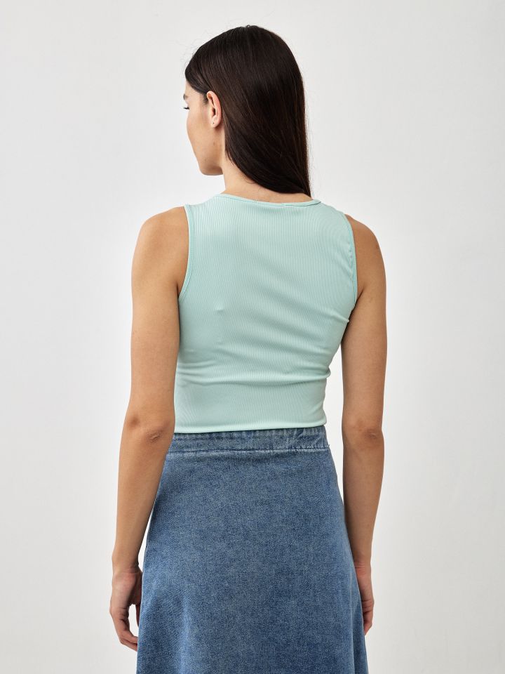 גופיה ריב פתח אסמטרי  PROMO בצבע ירוק