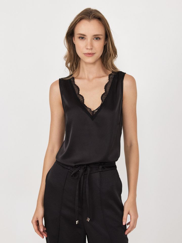 גופיה שילוב תחרה  PROMO בצבע שחור