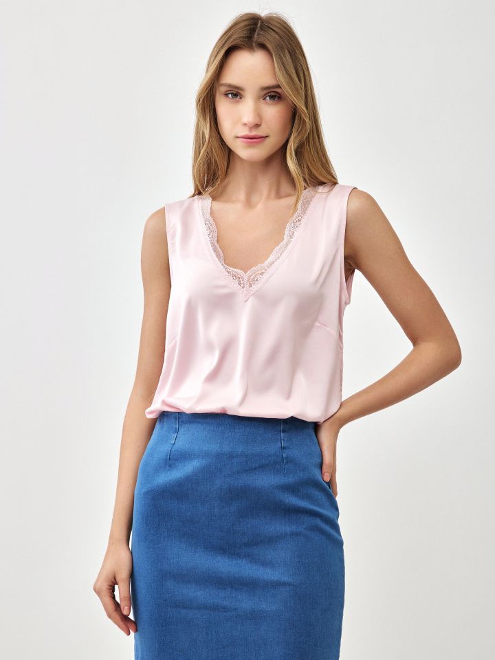 גופיה V שילוב תחרה PROMO בצבע ורוד חדש