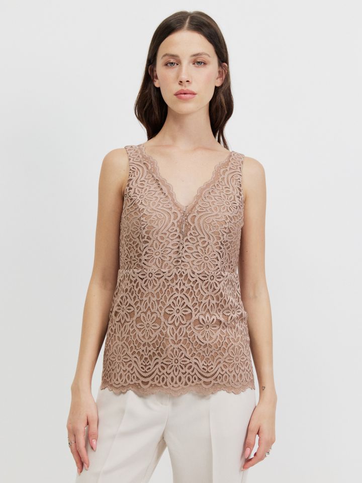 גופיה V תחרה PROMO בצבע מוקה