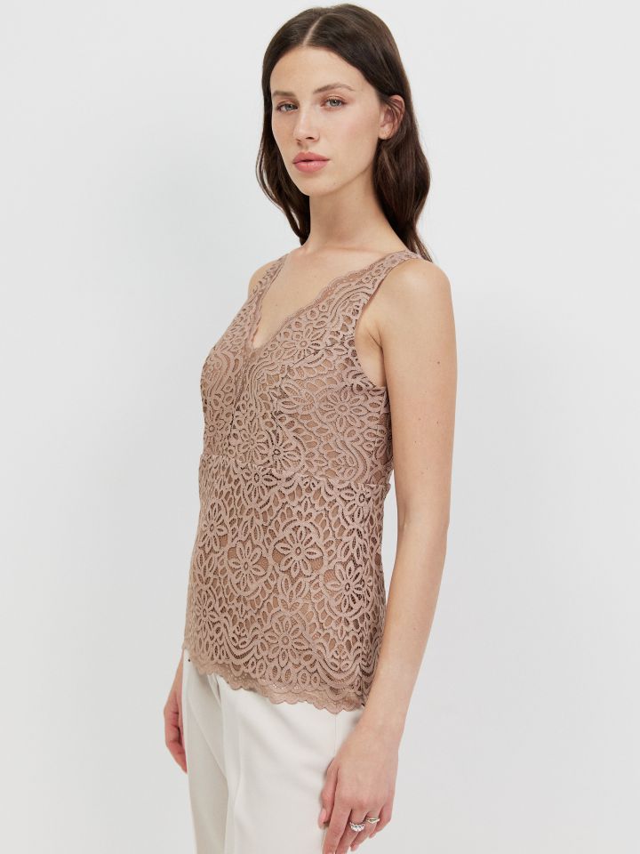 גופיה V תחרה PROMO בצבע מוקה