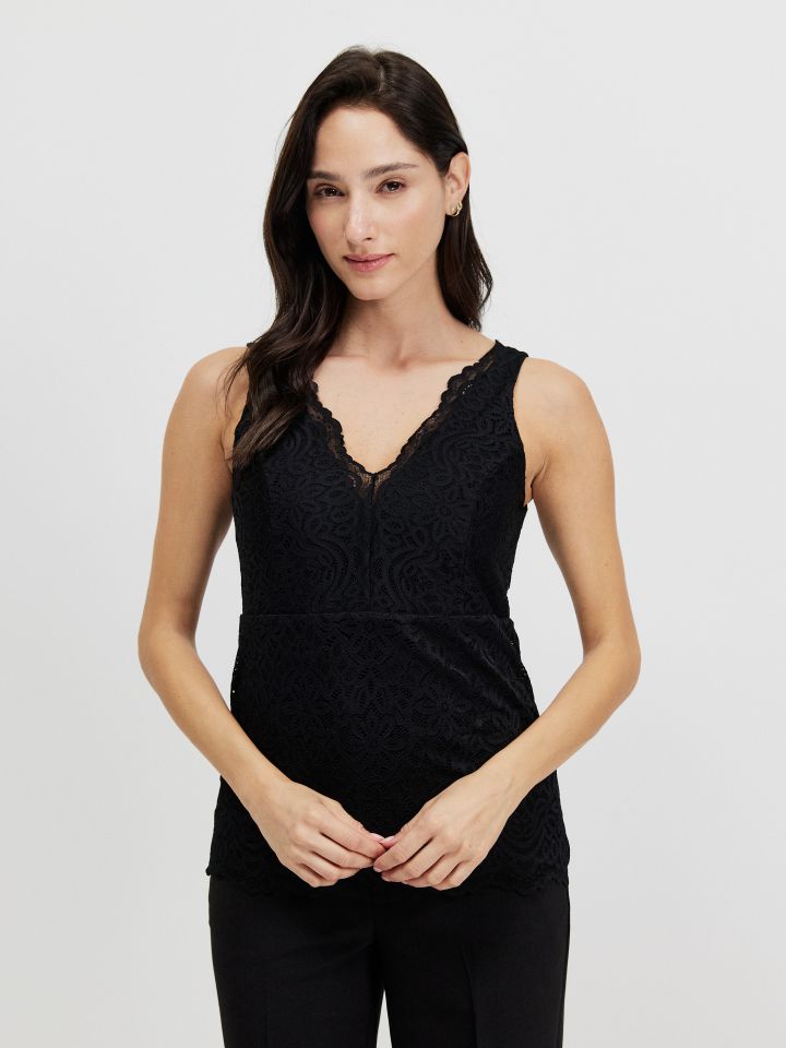 גופיה V תחרה PROMO בצבע שחור