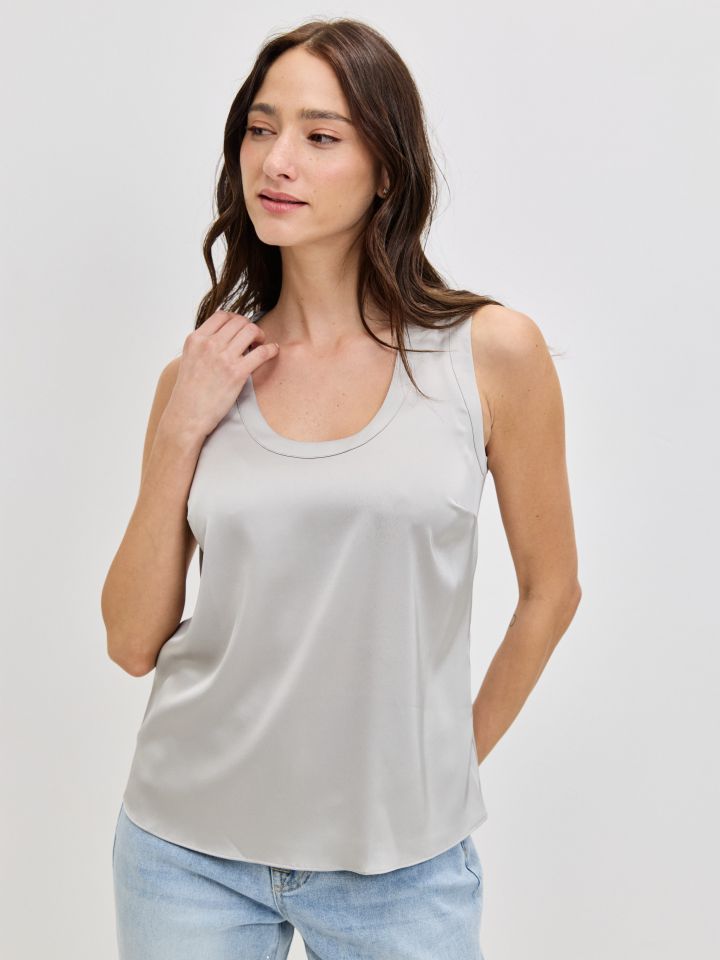 גופיה סטן פתח עגול PROMO בצבע אפור כסף