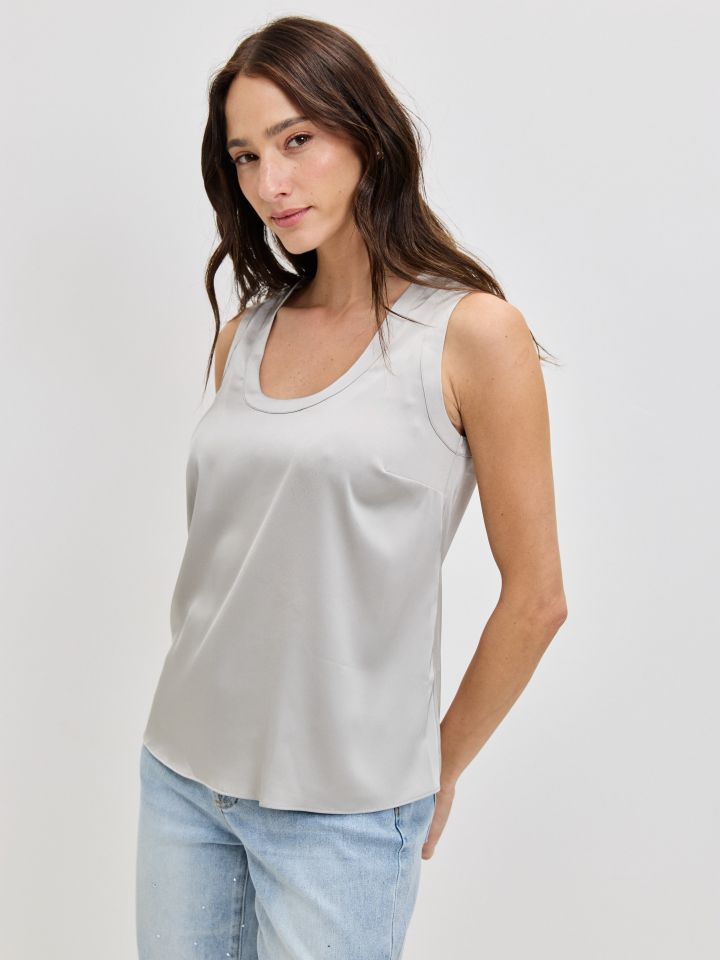 גופיה סטן פתח עגול PROMO בצבע אפור כסף