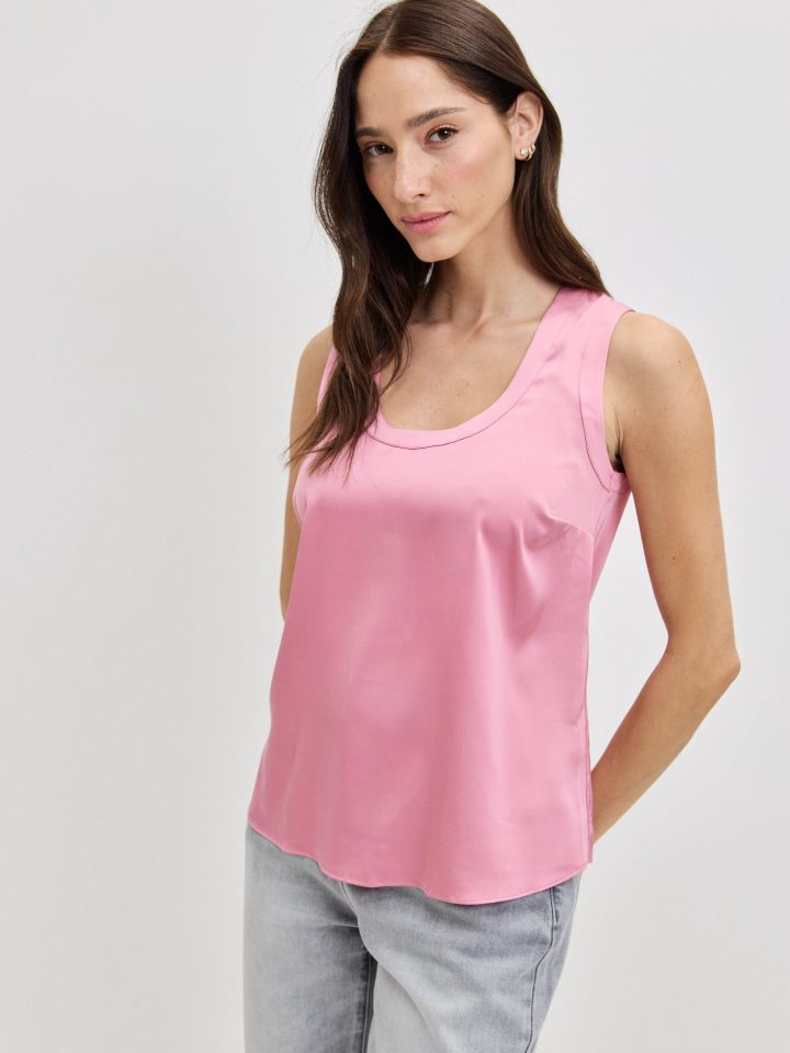 גופיה סטן פתח עגול PROMO בצבע ורוד חדש