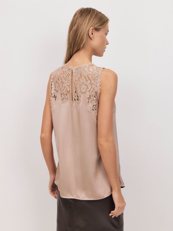 גופיה סטן שילוב תחרה בצבע קאמל