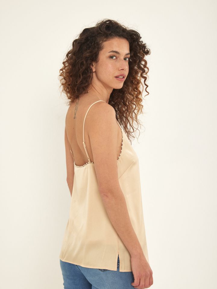 גופיה סטן פנינים בצבע שנהב