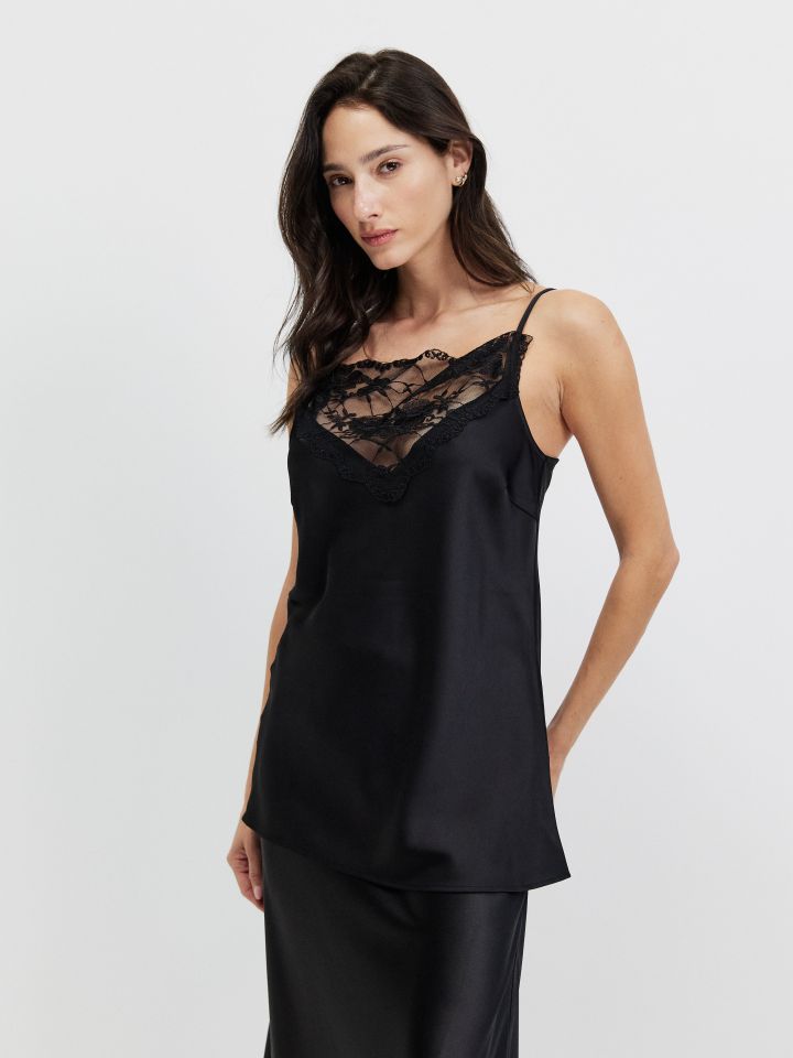 גופיה סטן שילוב תחרה בצבע שחור