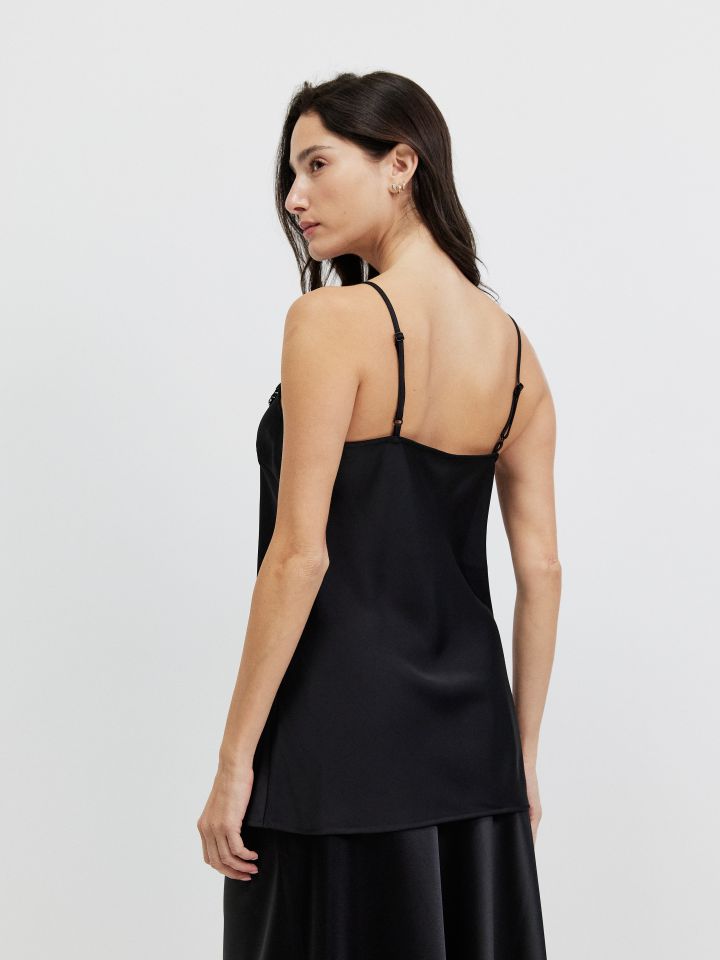 גופיה סטן שילוב תחרה בצבע שחור