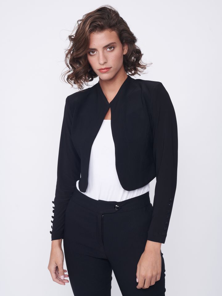 עליונית כפתורים בשרוול בצבע שחור