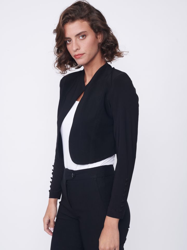 עליונית כפתורים בשרוול בצבע שחור