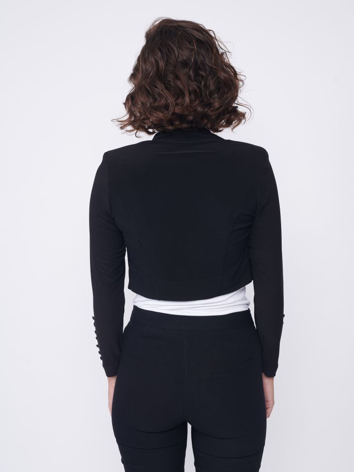 עליונית כפתורים בשרוול בצבע שחור