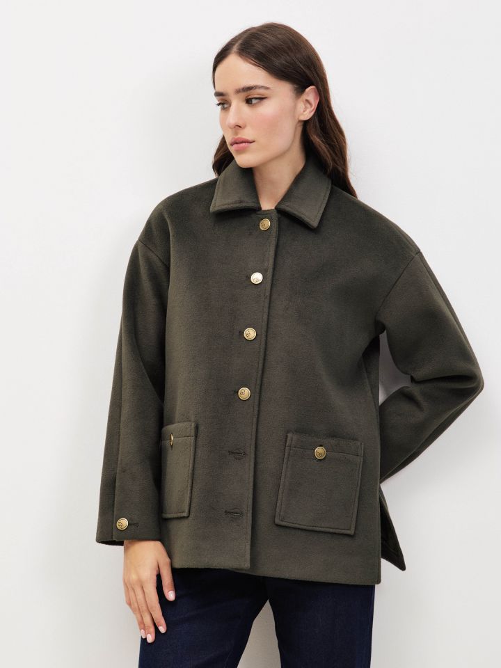 מעיל מראה צמר PARIS בצבע ירוק כהה