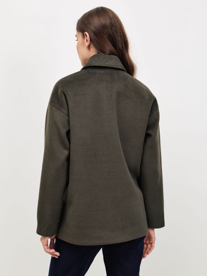 מעיל מראה צמר PARIS בצבע ירוק כהה