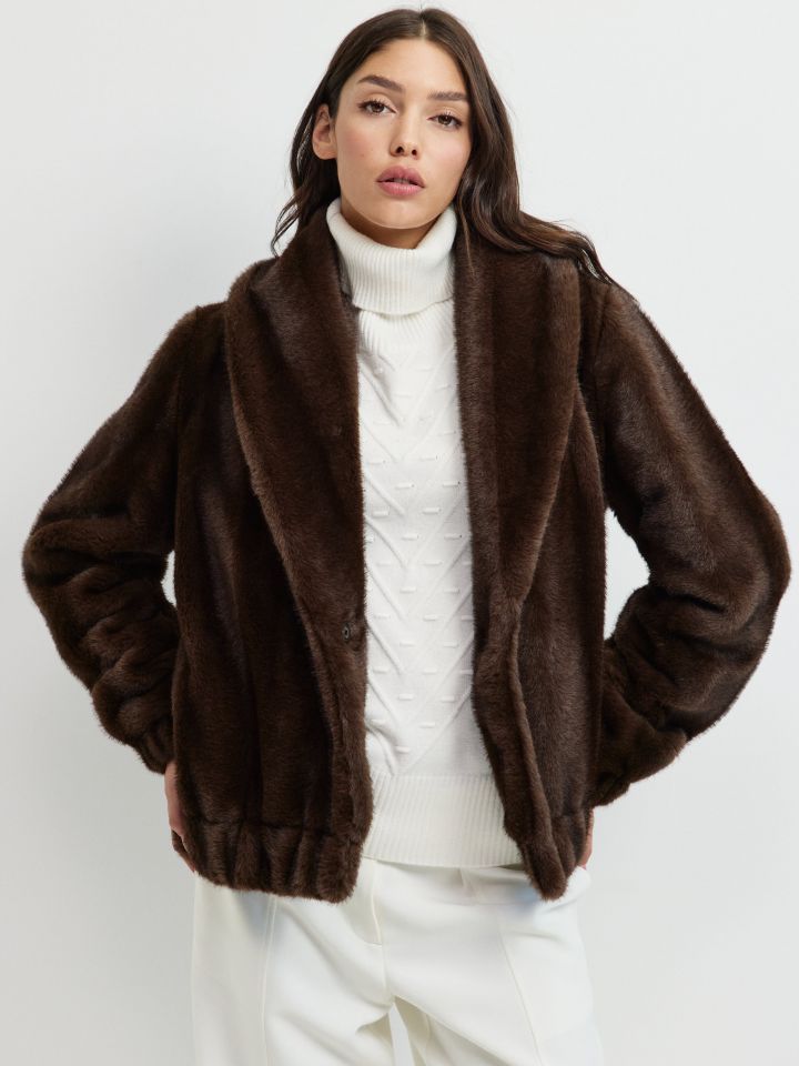 מעיל דמוי פרווה NATALY בצבע חום