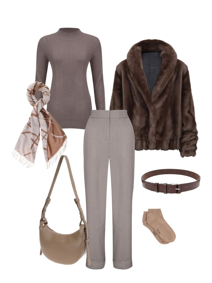 מעיל דמוי פרווה NATALY בצבע חום