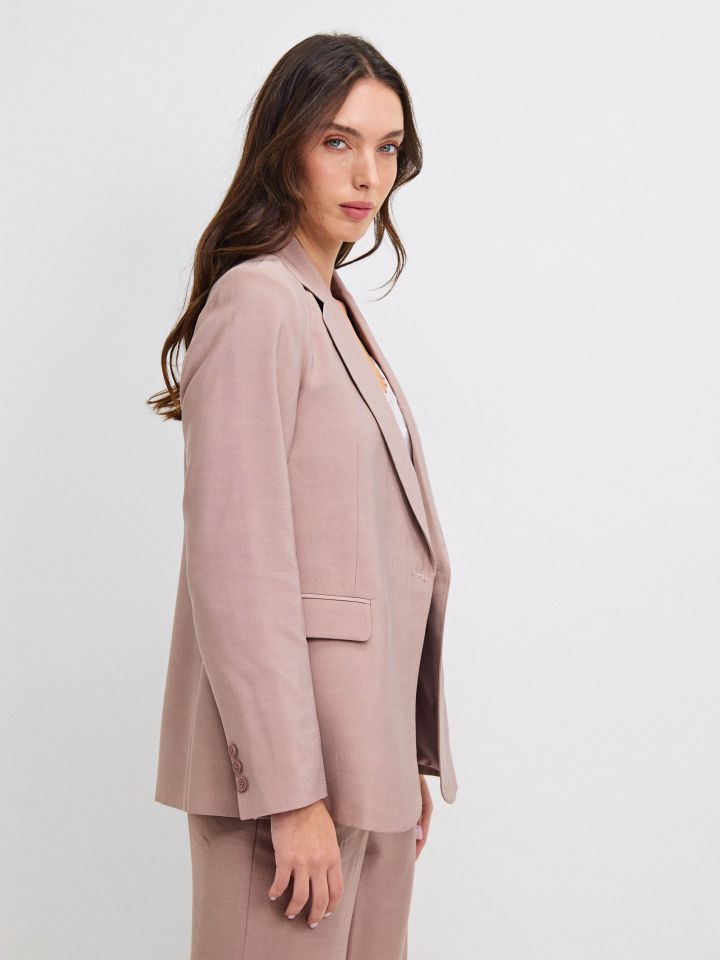 ג’קט דמוי פישתן כפתור אחד בצבע מוקה