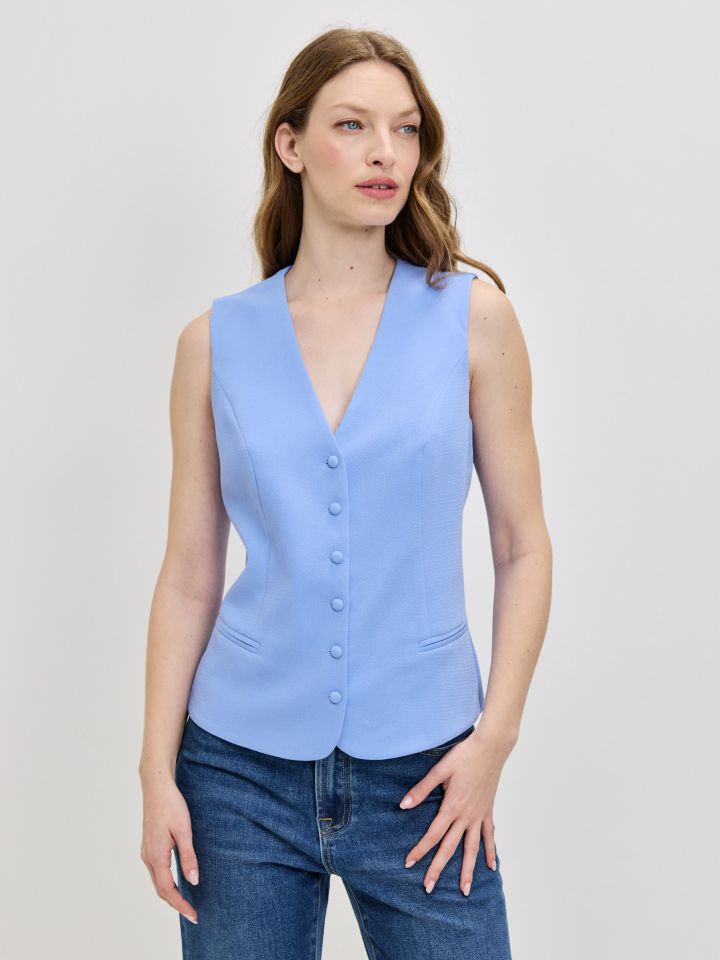 וסט V כפתורים PROMO בצבע סגול לילה מעושן