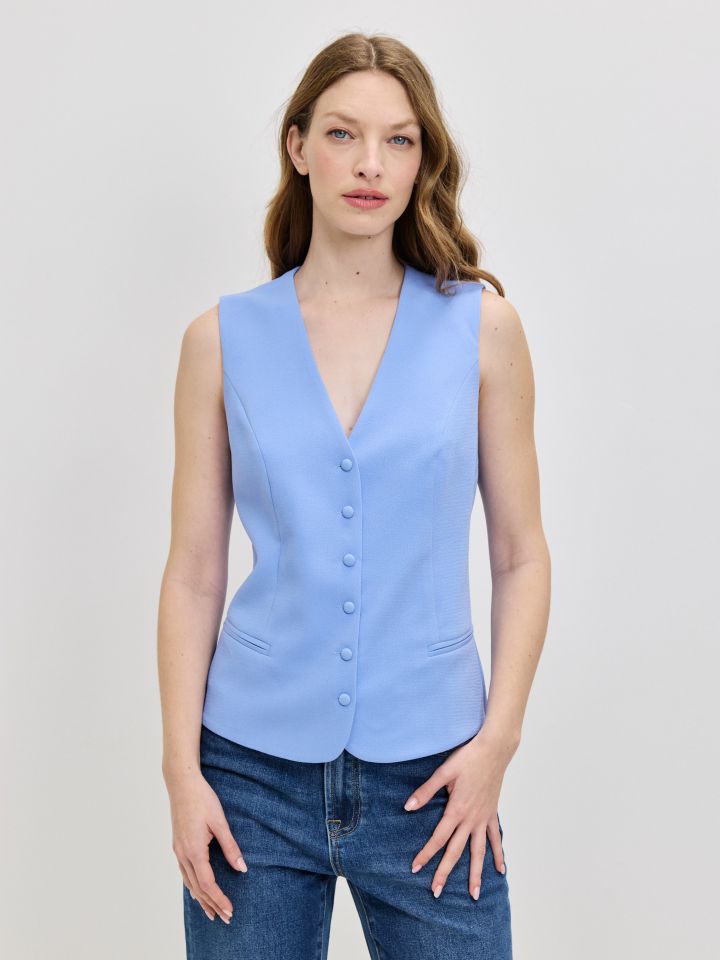 וסט V כפתורים PROMO בצבע סגול לילה מעושן