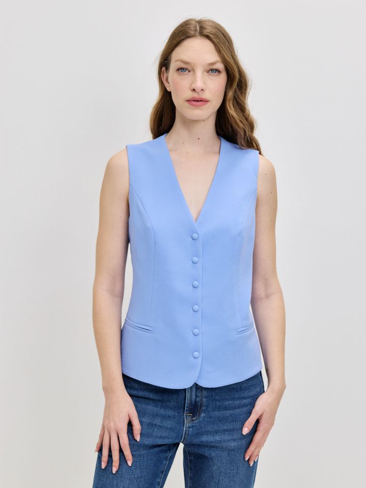 וסט V כפתורים PROMO בצבע סגול לילה מעושן