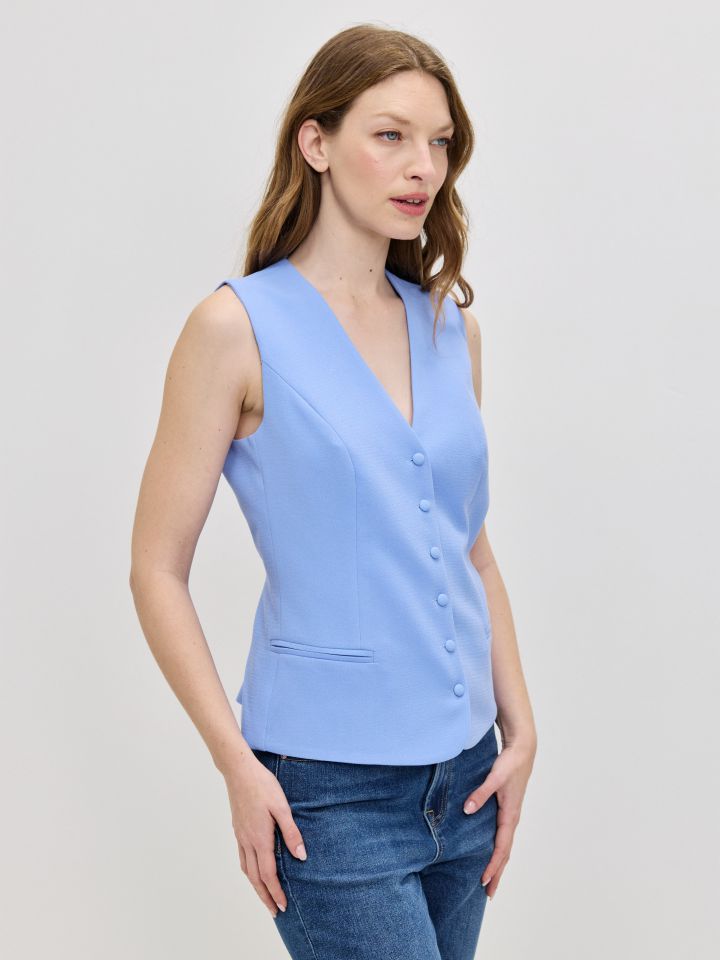 וסט V כפתורים PROMO בצבע סגול לילה מעושן