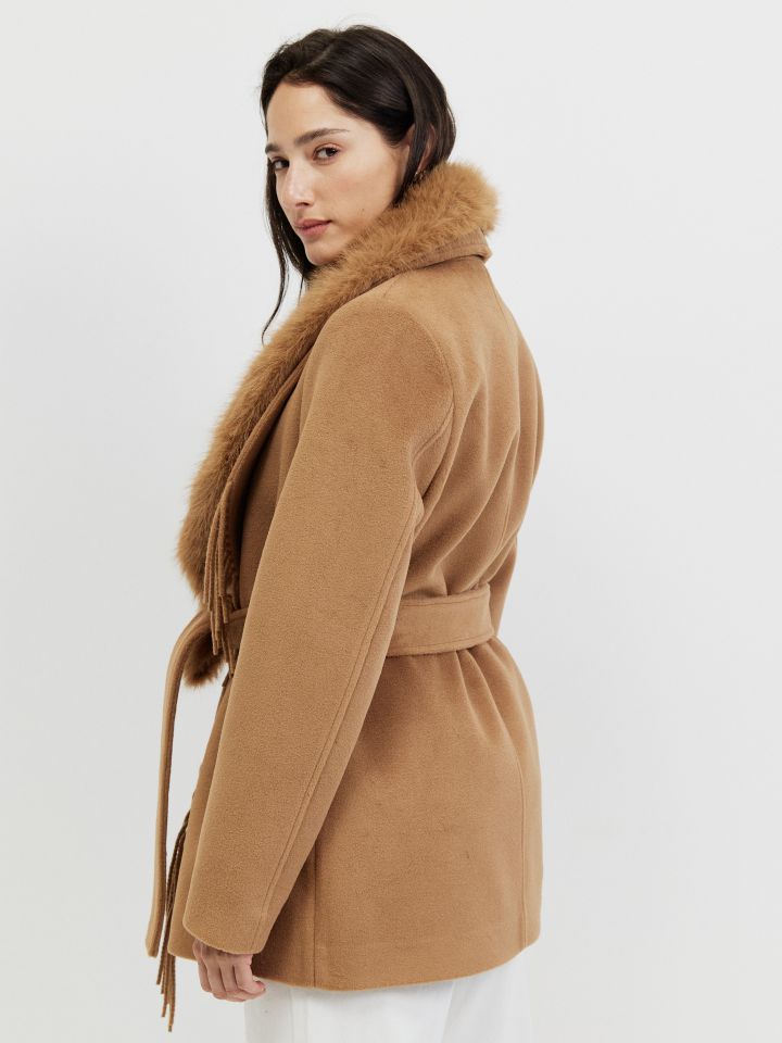 מעיל מראה פרווה בצבע קאמל