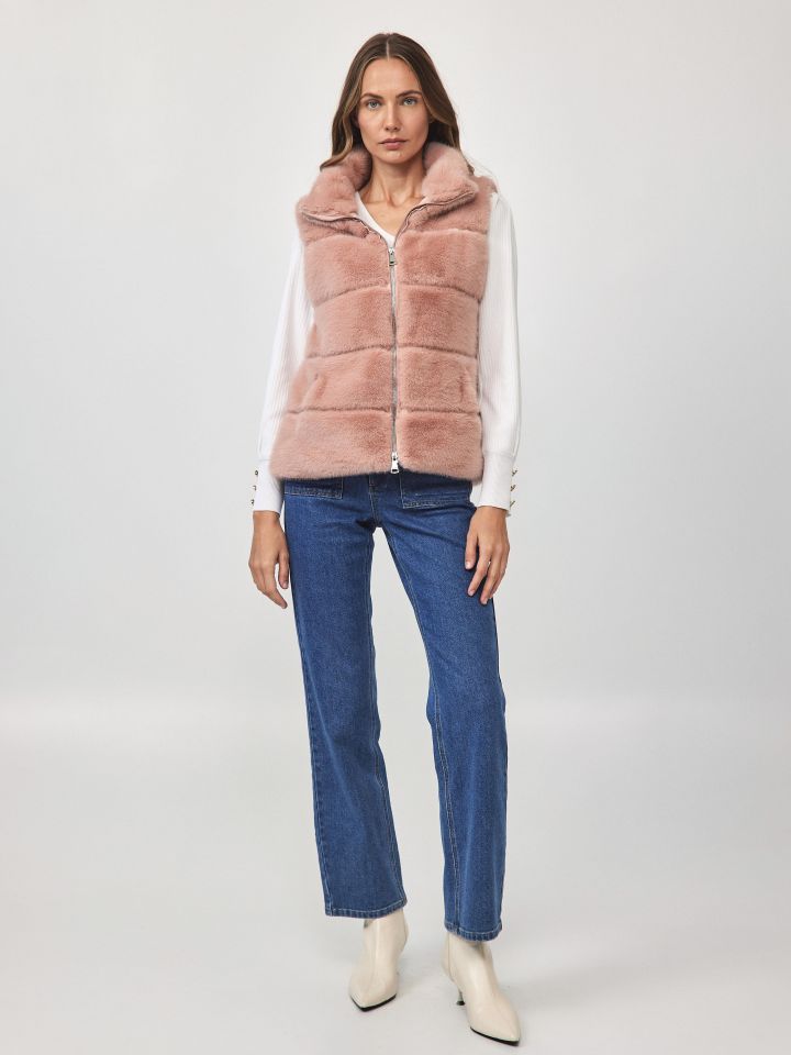 וסט דמוי פרווה  ROMI PROMO בצבע ורוד עתיק