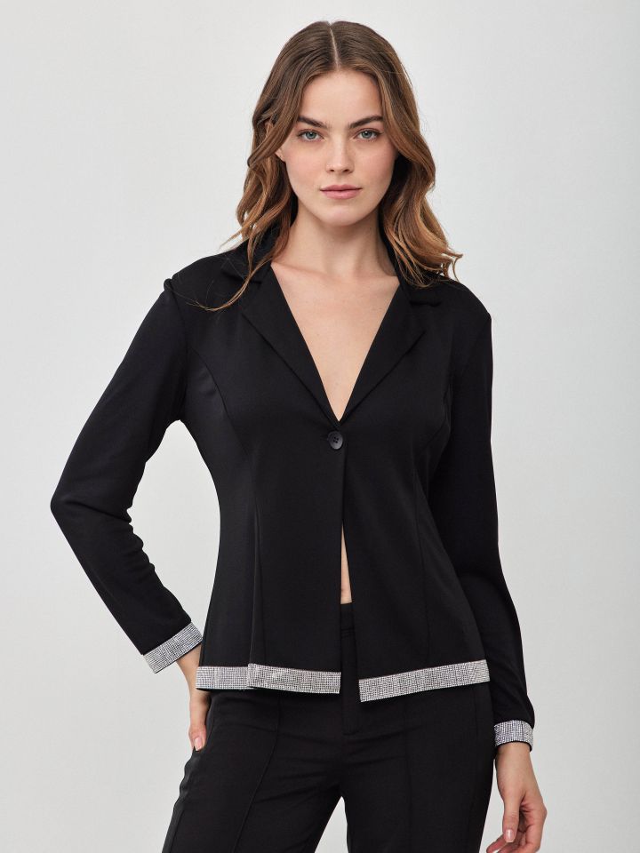 עליונית אמזון דמוי יהלומים + כפתור בצבע שחור לורקס