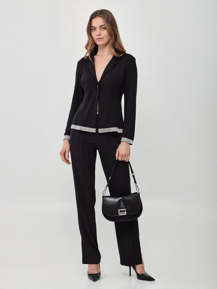 עליונית אמזון דמוי יהלומים + כפתור בצבע שחור לורקס